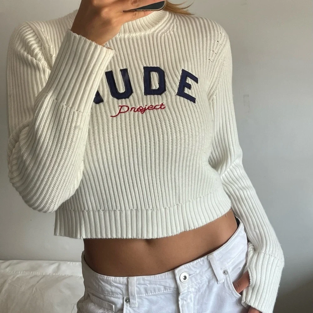 NUDE Project White Ribbed Sweater - Picture 6 of 8